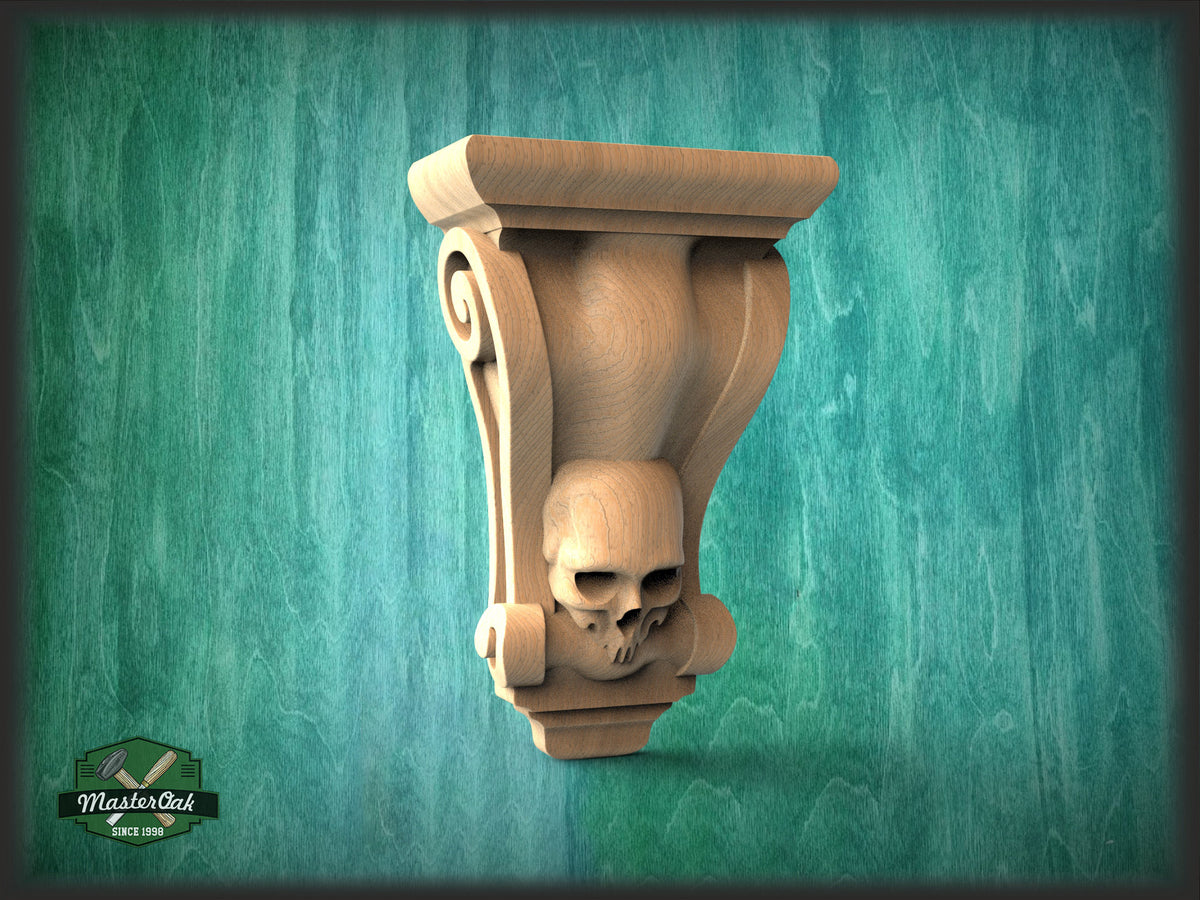 Wooden Skull Corbel, Unpainted, Decorative Carved Wooden Corbel, 1pc, Home Wall Embellishments, wood onlays, wood wall art decor