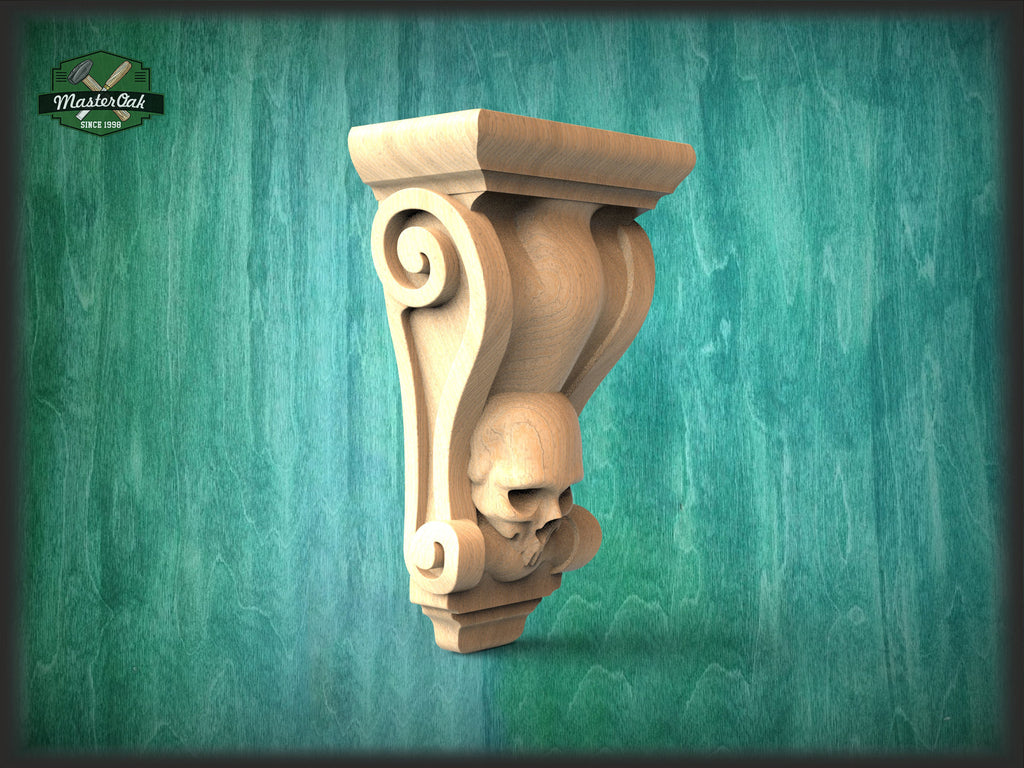 Wooden Skull Corbel, Unpainted, Decorative Carved Wooden Corbel, 1pc, Home Wall Embellishments, wood onlays, wood wall art decor