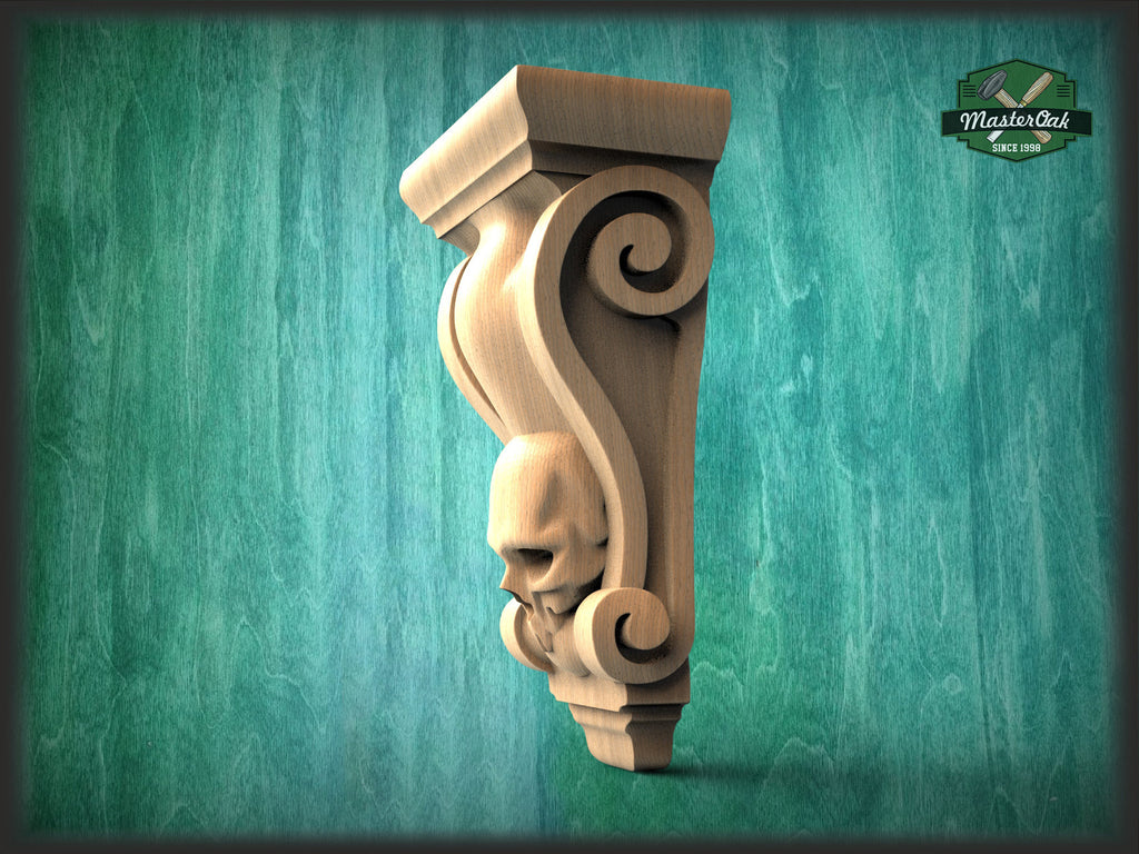 Wooden Skull Corbel, Unpainted, Decorative Carved Wooden Corbel, 1pc, Home Wall Embellishments, wood onlays, wood wall art decor