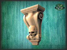 Load image into Gallery viewer, Wooden Skull Corbel, Unpainted, Decorative Carved Wooden Corbel, 1pc, Home Wall Embellishments, wood onlays, wood wall art decor
