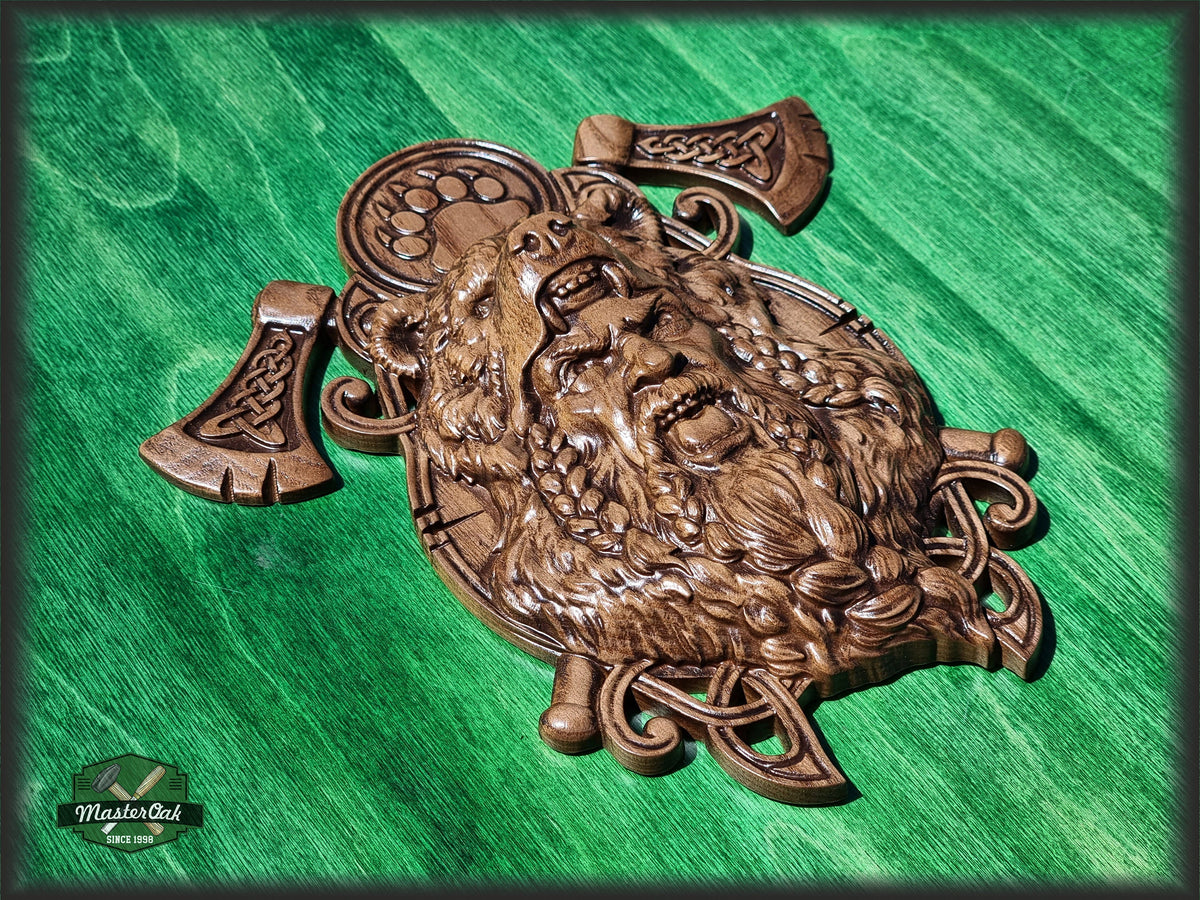 Berserk wall panel, Berserk wood art, Pagan altar, Norse mythology, Celtic wood carving, Viking decor Wood sculpture