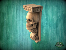 Load image into Gallery viewer, Elegant Gothic Skull Corbel made of wood, Unpainted, Decorative Carved Wooden Corbel, Home Wall Embellishments
