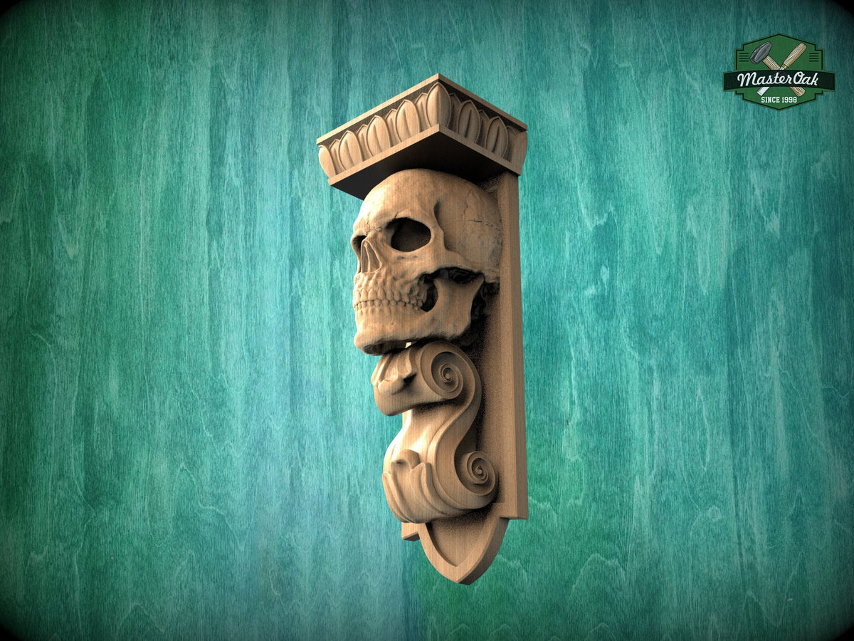 Elegant Gothic Skull Corbel made of wood, Unpainted, Decorative Carved Wooden Corbel, Home Wall Embellishments