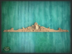 Lion Onlay above the entrance, Large oak floral center onlay with lion gead, horizontal decor, carved decoration of wood, wooden onlay
