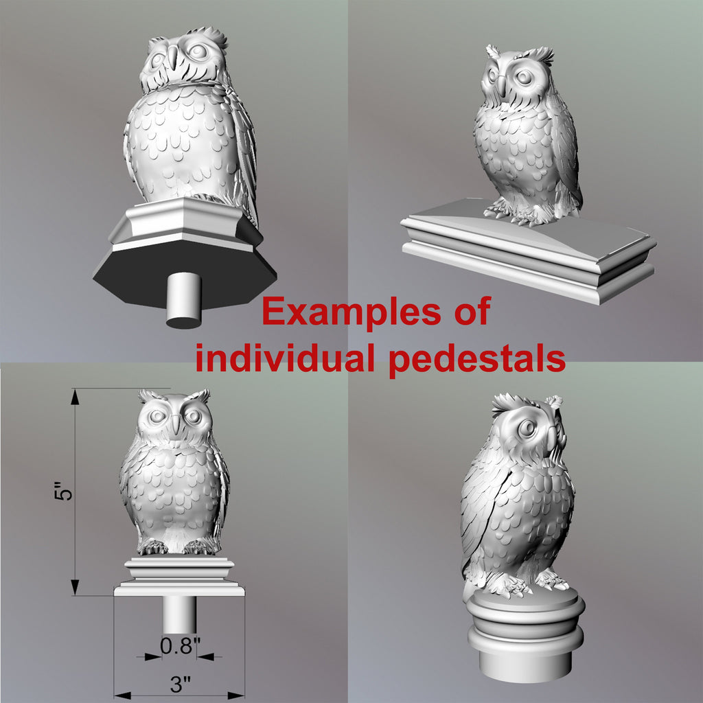 Owl #2 Wooden Finial for Staircase Newel Post, Owl finial bed post, Owl statue of wood, Decorative Newel Post Cap Bird Face