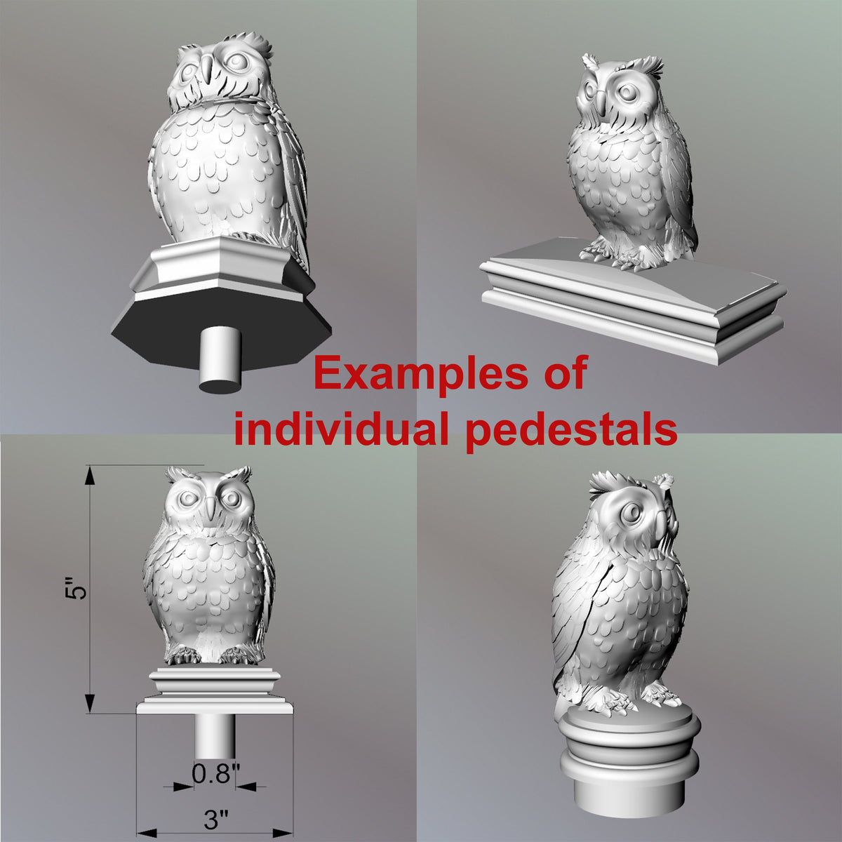 Owl #2 Wooden Finial for Staircase Newel Post, Owl finial bed post, Owl statue of wood, Decorative Newel Post Cap Bird Face