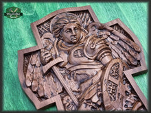 Load image into Gallery viewer, Archangel Michael Natural wood All Sizes Wall Hanging Wooden Carved Home Decor  Christian Gift Idea
