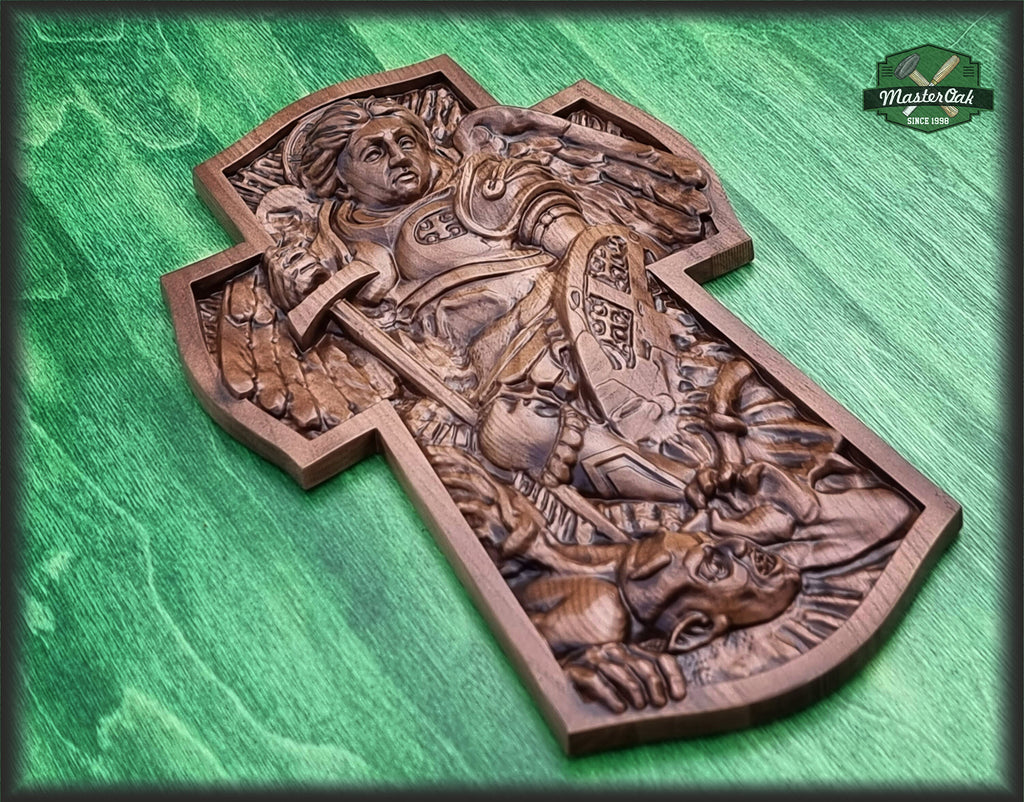 Archangel Michael Natural wood All Sizes Wall Hanging Wooden Carved Home Decor  Christian Gift Idea
