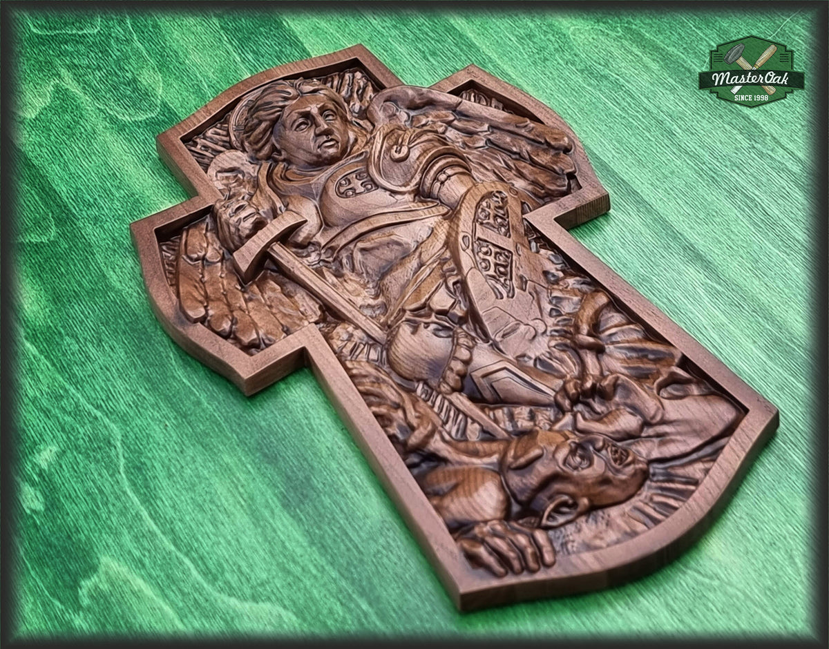Archangel Michael Natural wood All Sizes Wall Hanging Wooden Carved Home Decor  Christian Gift Idea