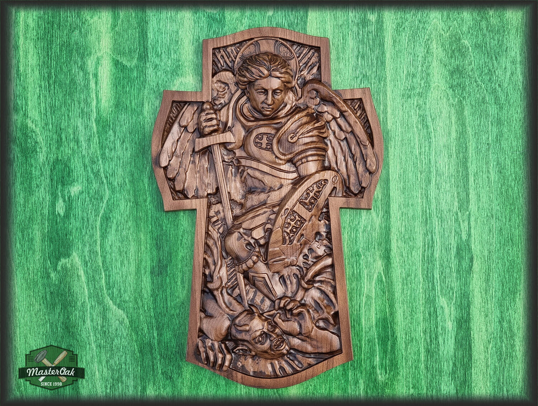 Archangel Michael Natural wood All Sizes Wall Hanging Wooden Carved Home Decor  Christian Gift Idea