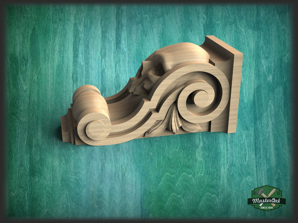 Corbel Skull made of wood, Unpainted, Decorative Carved Wooden Corbel, 1pc, Home Wall Embellishments, wood onlays, wood wall art decor