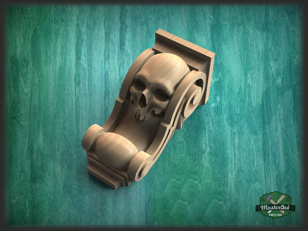 Corbel Skull made of wood, Unpainted, Decorative Carved Wooden Corbel, 1pc, Home Wall Embellishments, wood onlays, wood wall art decor