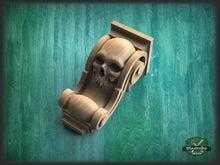 Load image into Gallery viewer, Corbel Skull made of wood, Unpainted, Decorative Carved Wooden Corbel, 1pc, Home Wall Embellishments, wood onlays, wood wall art decor
