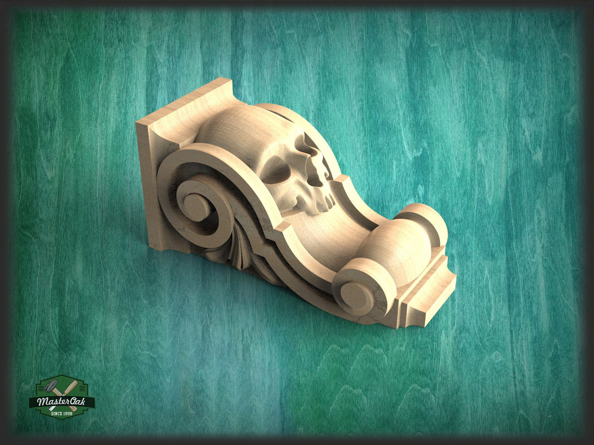 Corbel Skull made of wood, Unpainted, Decorative Carved Wooden Corbel, 1pc, Home Wall Embellishments, wood onlays, wood wall art decor
