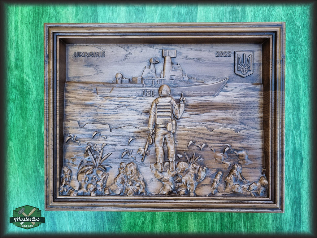 Russian Warship Go F**k Yourself panel made of wood, wood wall art, wall decor carving