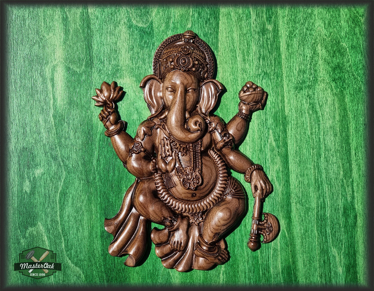 Lord Ganesh Wood Carving , Lord Ganesh Ashwood Panel, Wood carving, Hindu art