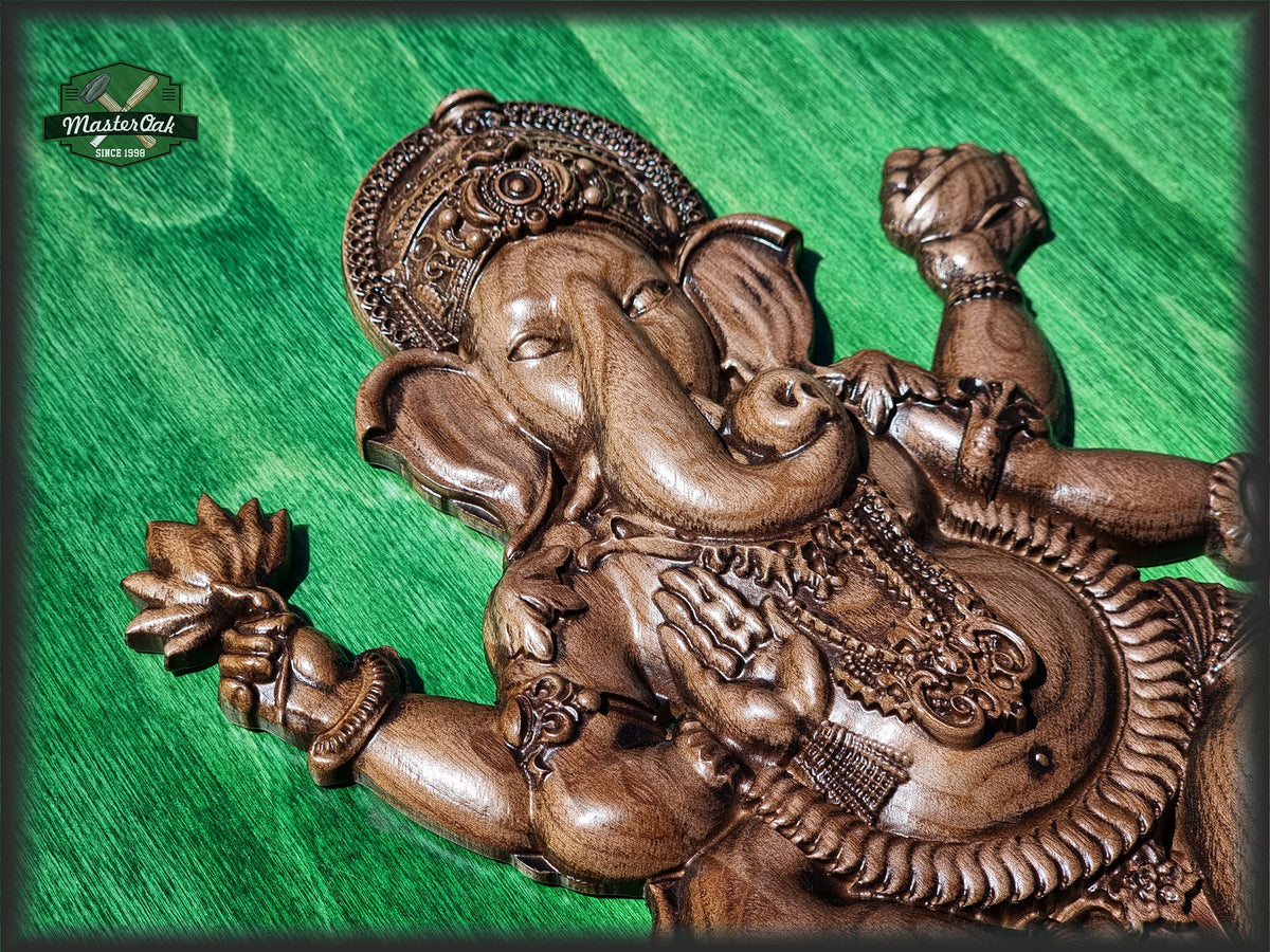 Lord Ganesh Wood Carving , Lord Ganesh Ashwood Panel, Wood carving, Hindu art