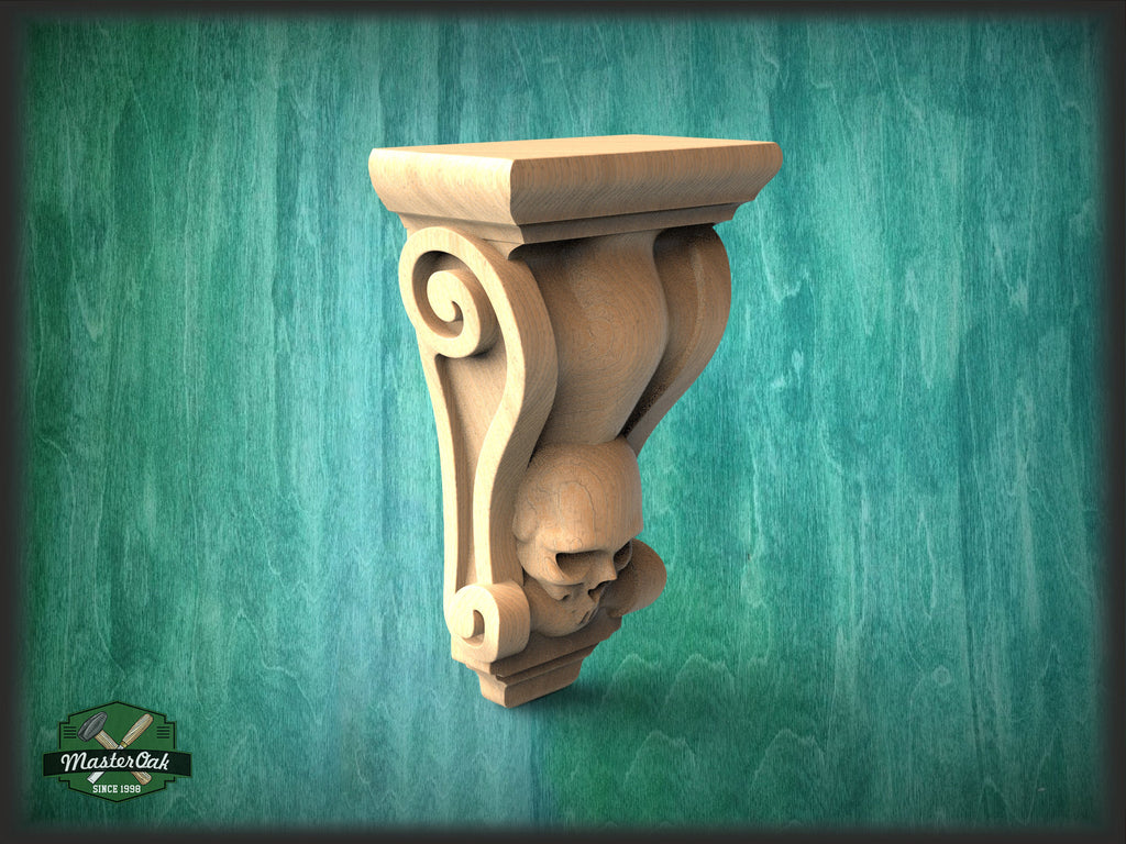 Wooden Skull Corbel, Unpainted, Decorative Carved Wooden Corbel, 1pc, Home Wall Embellishments, wood onlays, wood wall art decor