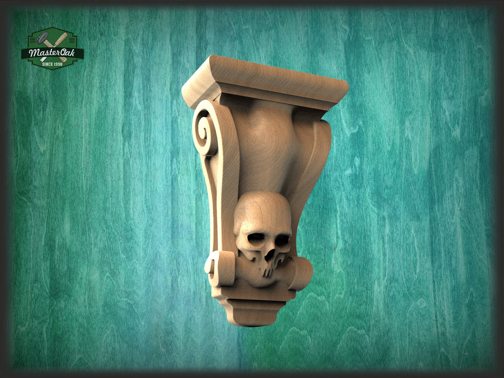 Wooden Skull Corbel, Unpainted, Decorative Carved Wooden Corbel, 1pc, Home Wall Embellishments, wood onlays, wood wall art decor