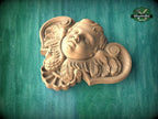 Angel Head Carved Wood Applique, Angel with wings, Carved Angel, religion decor, carved decoration of wood, wooden onlay