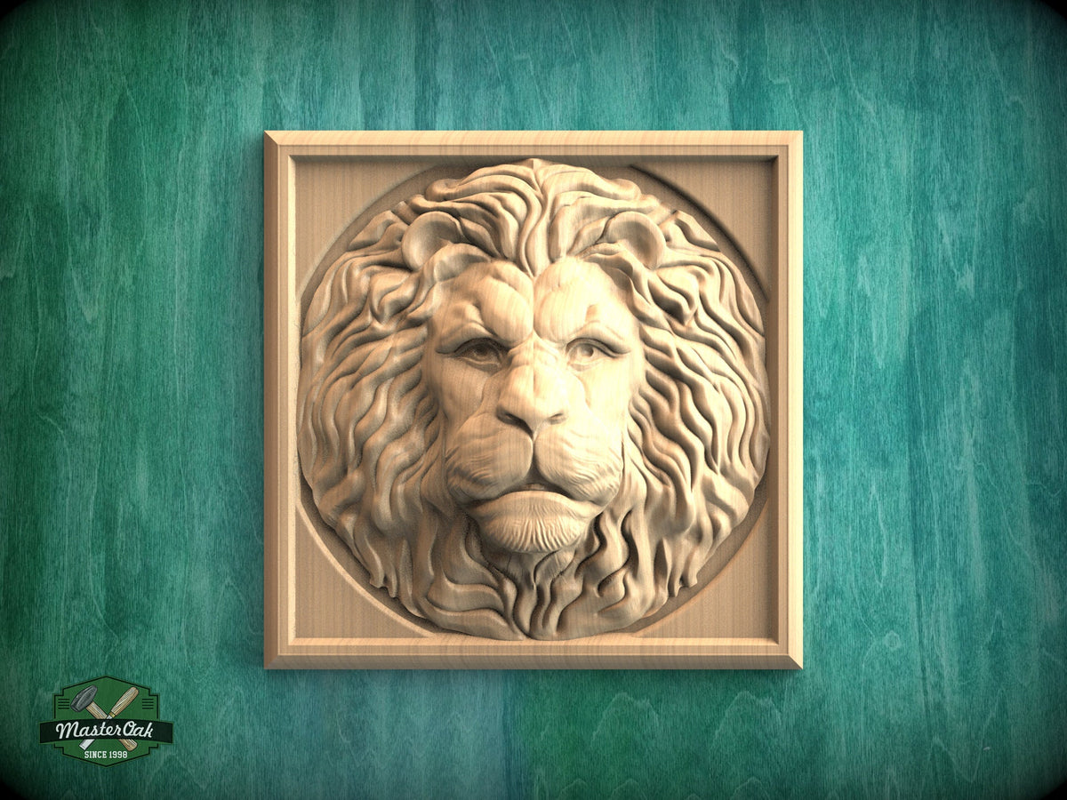 Square Rosette Lion, Carved lion head, Unpainted, 1pc, Applique furniture decor DIY Furniture Trim Supplies wall ornaments pediments