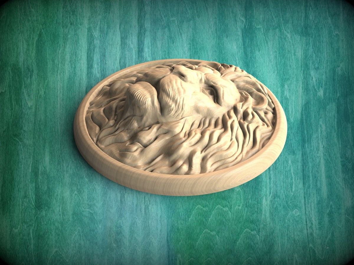Round Rosette Lion, Carved lion head, Unpainted, 1pc, Applique furniture decor DIY Furniture Trim Supplies wall ornaments pediments