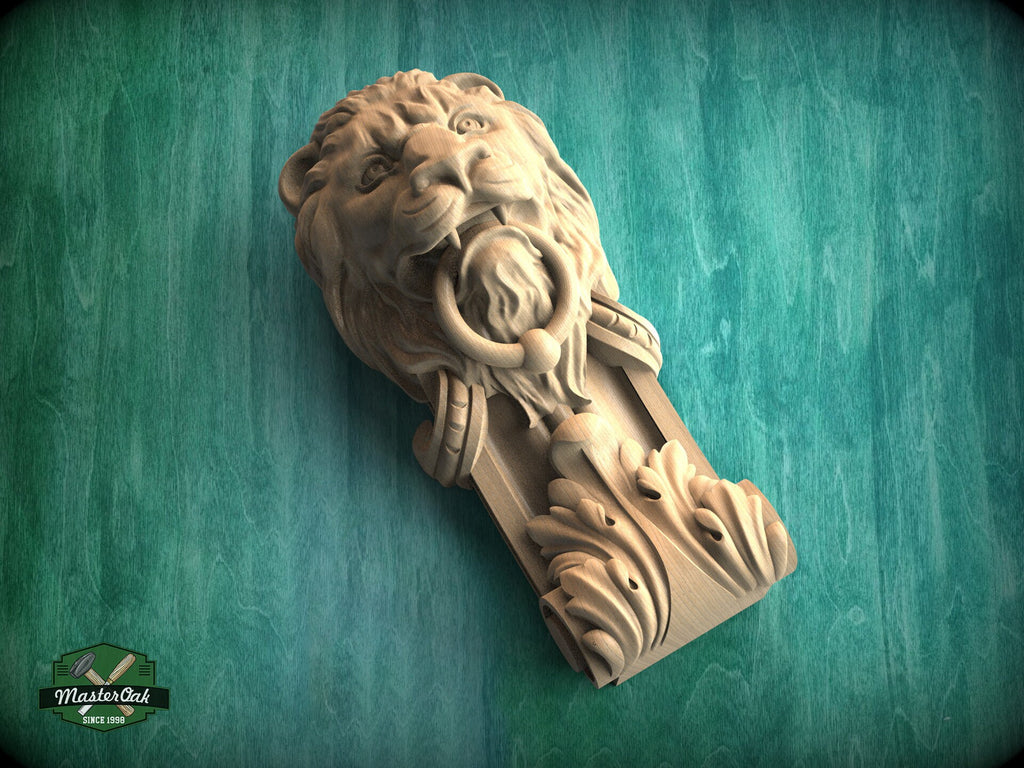 Lion Corbel of wood, Unpainted, Decorative Carved Wooden Corbel, Home Wall Embellishments, wood onlays, wood wall art decor