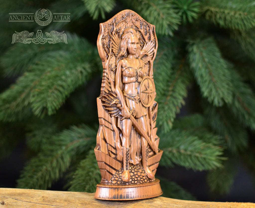 Morrigan statue, Goddess wooden statue Celtic Goddess, Morrigan wood figure Wooden carved statuette Statue for the home altar