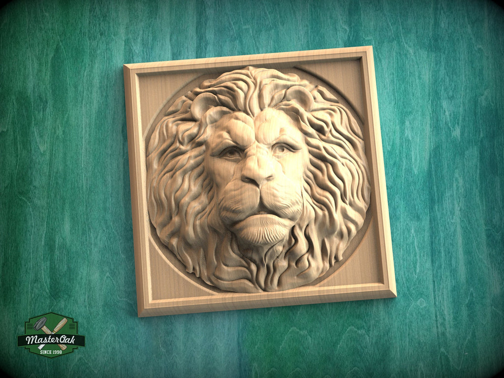 Square Rosette Lion, Carved lion head, Unpainted, 1pc, Applique furniture decor DIY Furniture Trim Supplies wall ornaments pediments