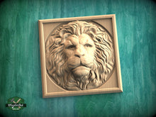 Load image into Gallery viewer, Square Rosette Lion, Carved lion head, Unpainted, 1pc, Applique furniture decor DIY Furniture Trim Supplies wall ornaments pediments
