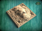 Square Decor Lion made of wood, Unpainted, 1pc, Carved lion head, Applique furniture decor DIY Furniture Trim Supplies