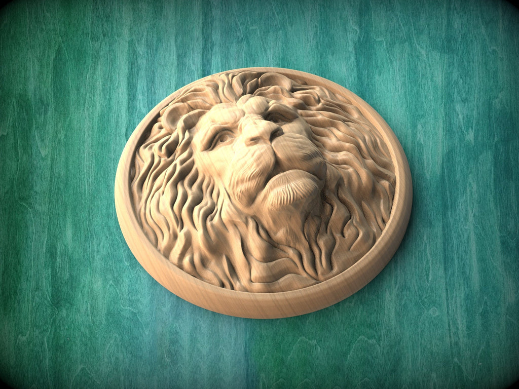 Round Rosette Lion, Carved lion head, Unpainted, 1pc, Applique furniture decor DIY Furniture Trim Supplies wall ornaments pediments