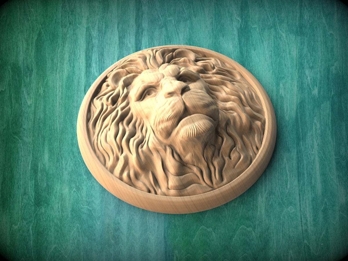 Round Rosette Lion, Carved lion head, Unpainted, 1pc, Applique furniture decor DIY Furniture Trim Supplies wall ornaments pediments