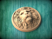 Load image into Gallery viewer, Round Rosette Lion, Carved lion head, Unpainted, 1pc, Applique furniture decor DIY Furniture Trim Supplies wall ornaments pediments
