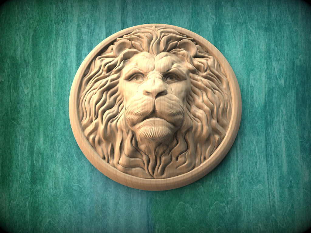 Round Rosette Lion, Carved lion head, Unpainted, 1pc, Applique furniture decor DIY Furniture Trim Supplies wall ornaments pediments