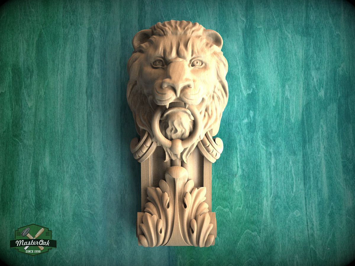 Lion Corbel of wood, Unpainted, Decorative Carved Wooden Corbel, Home Wall Embellishments, wood onlays, wood wall art decor