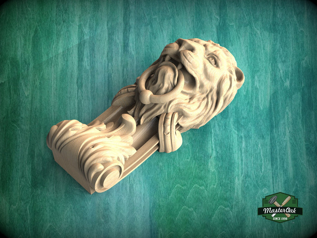 Lion Corbel of wood, Unpainted, Decorative Carved Wooden Corbel, Home Wall Embellishments, wood onlays, wood wall art decor