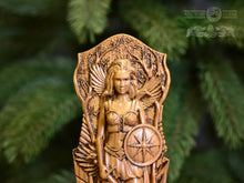 Load image into Gallery viewer, Morrigan statue, Goddess wooden statue Celtic Goddess, Morrigan wood figure Wooden carved statuette Statue for the home altar
