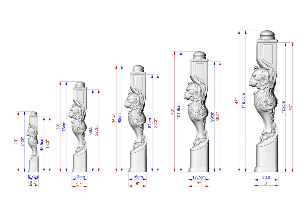Carved Lion Decorative Post for Staircase from solid wood, 1pc, Lion statue, Custom size wood balusters for stairs