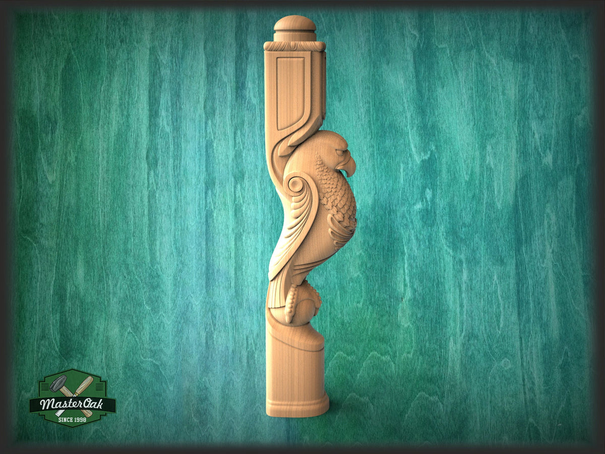 Carved Eagle Decorative Post for Staircase from solid wood, 1pc, Lion statue, Custom size wood balusters for stairs