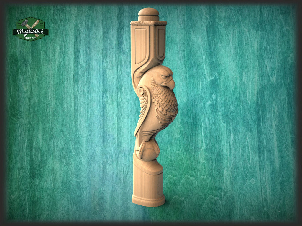 Carved Eagle Decorative Post for Staircase from solid wood, 1pc, Lion statue, Custom size wood balusters for stairs