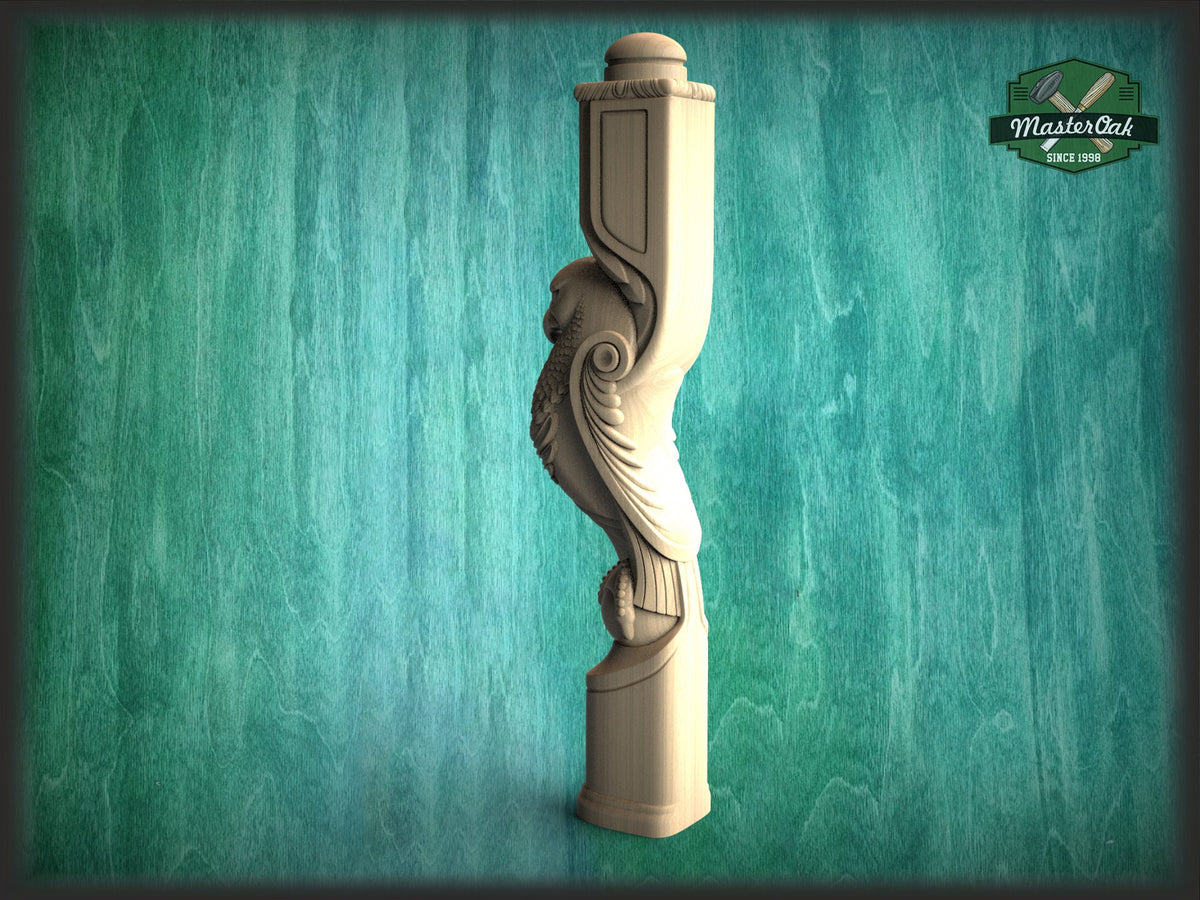 Carved Eagle Decorative Post for Staircase from solid wood, 1pc, Lion statue, Custom size wood balusters for stairs