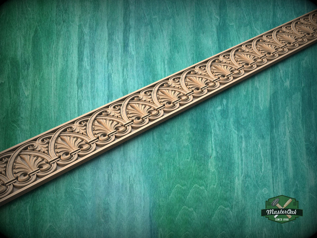 Rococo solid wood moulding with sea shells,  40" classical wood cabinet moulding