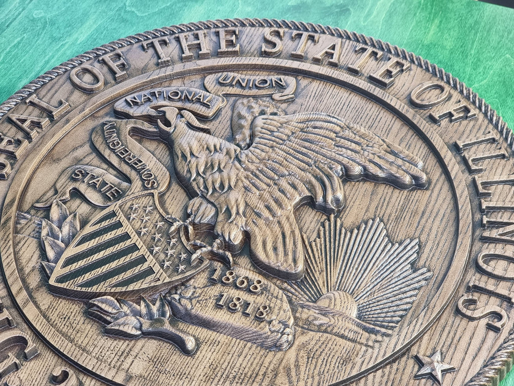 Illinois State Seal made of wood, Coat of Arms of Illinois, wall hanging, wall decor