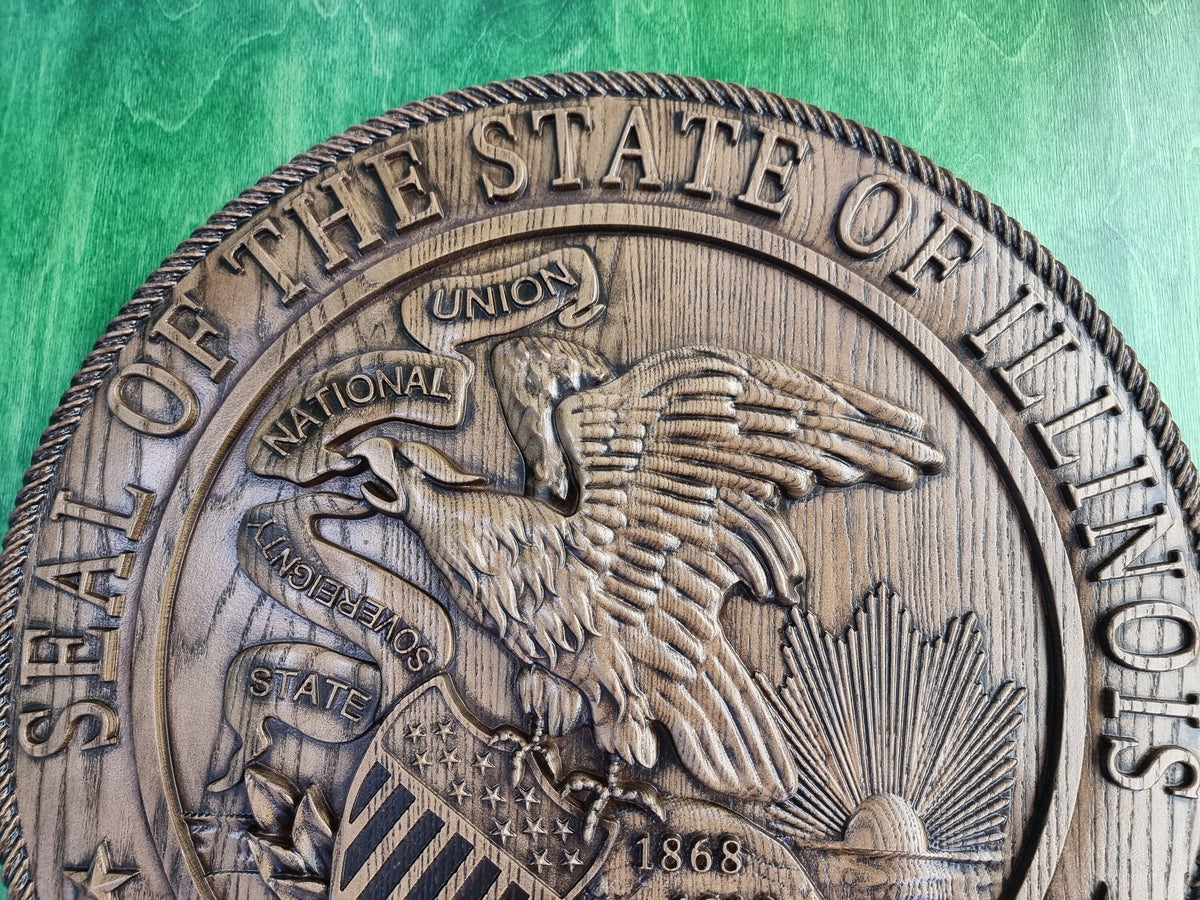 Illinois State Seal made of wood, Coat of Arms of Illinois, wall hanging, wall decor