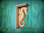 Seahorse Corbel of Wood, Unpainted, Seahorse bracket Carved Wooden Corbel, Home Wall Embellishments, wood onlays, wood wall art decor