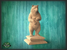 Load image into Gallery viewer, Bear Wooden Finial for Staircase Newel Post, Bear finial bed post, Bear statue of wood, Decorative Newel Post Cap Animal
