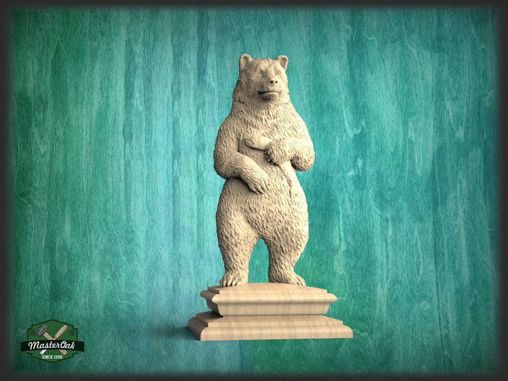 Bear Wooden Finial for Staircase Newel Post, Bear finial bed post, Bear statue of wood, Decorative Newel Post Cap Animal