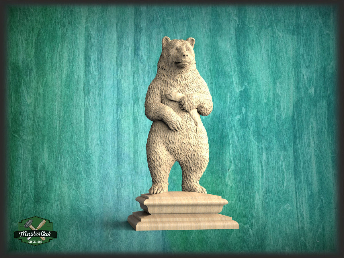 Bear Wooden Finial for Staircase Newel Post, Bear finial bed post, Bear statue of wood, Decorative Newel Post Cap Animal