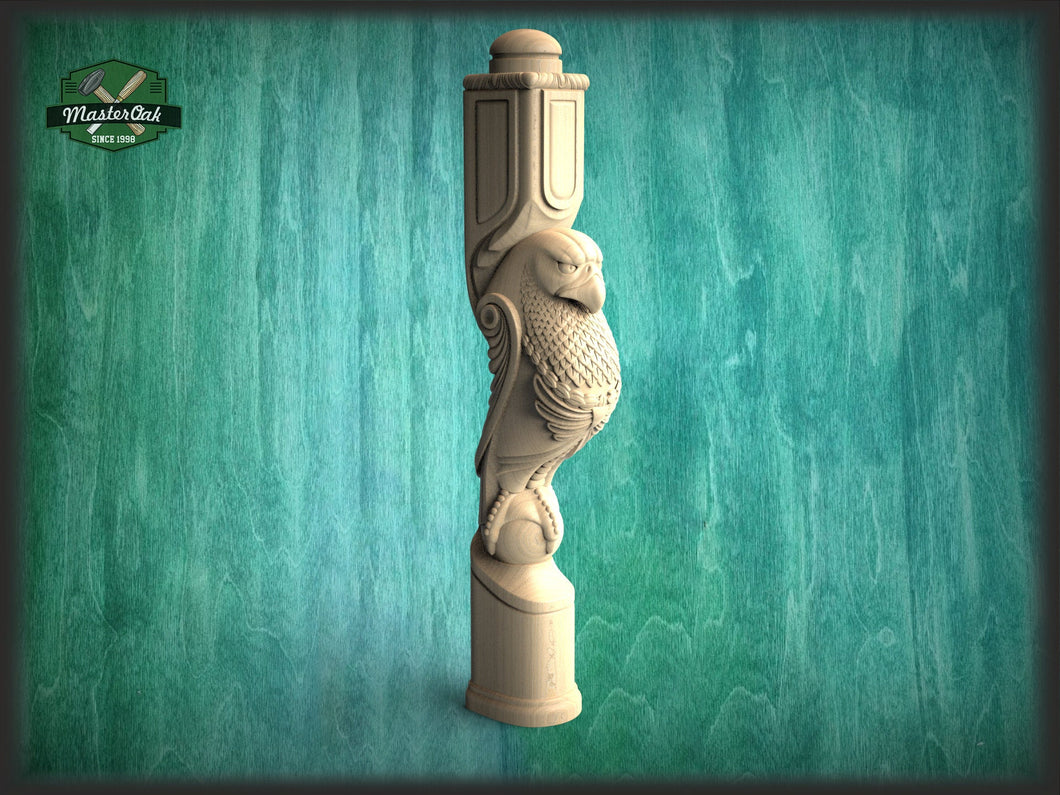Carved Eagle Decorative Post for Staircase from solid wood, 1pc, Lion statue, Custom size wood balusters for stairs